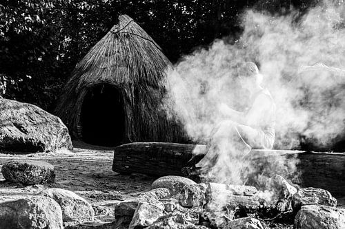 Girl hiding in smoke