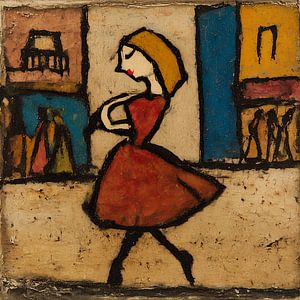 Femme dansant dans la rue avec une robe rouge