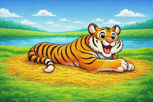 Der fröhliche Tiger am See.