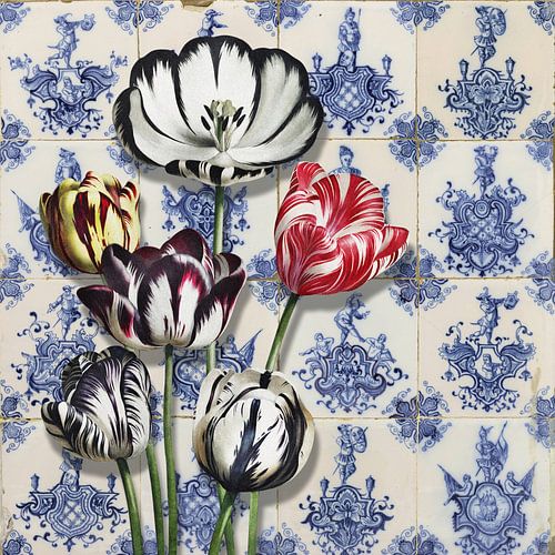 Dutch Tulips on Tiles by Marja van den Hurk