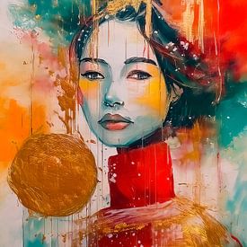 Buntes Porträt einer japanischen Frau von Studio Pieternel