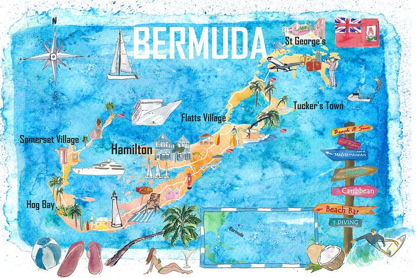 Bermuda travel poster favorites tourist map highlights by Markus Bleichner