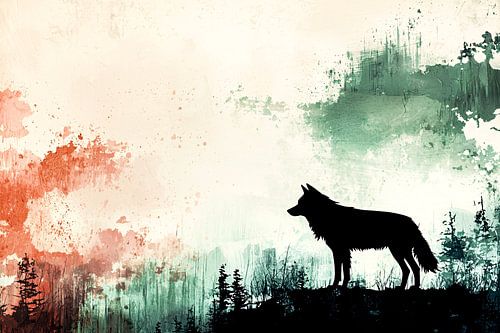 Wolf silhouet in abstract bos