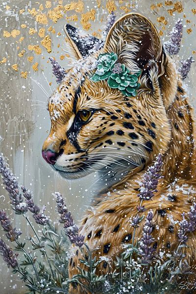 Goldener Mystiker | Mystischer Luchs Portrait von Wunderbare Kunst