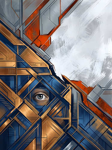 Eye in geometric blue and gold