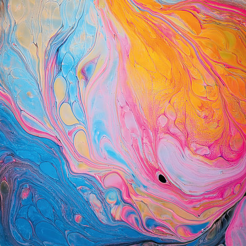 Abstractie in oranje, roze en blauw