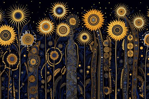 Gouden Bloemen tegen Nachtelijke Achtergrond