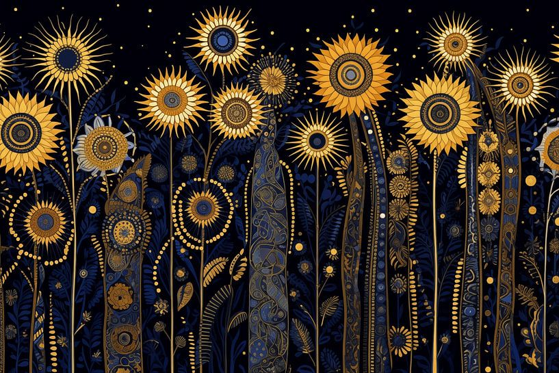 Golden Flowers against Night Background by Whale & Sons