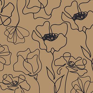 Skandinavischer Blumen Markt Schwarz auf Gold Beige