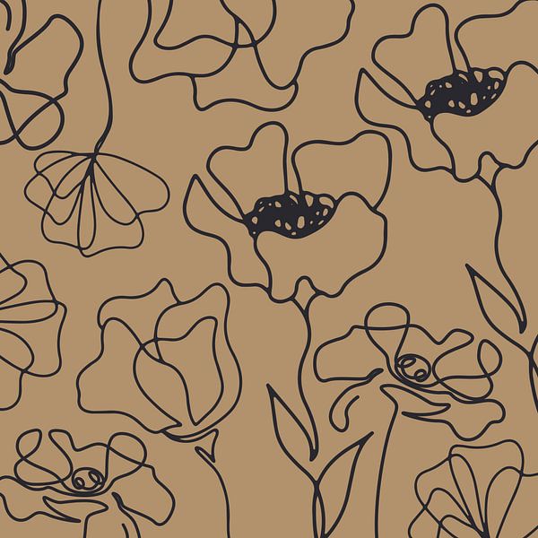 Scandinavian floral market black on gold beige by Mad Dog Art
