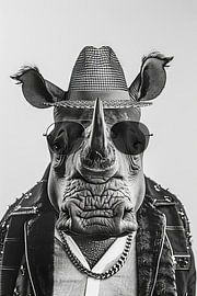 Rhino with hat and sunglasses, black and white by Poster Art Shop