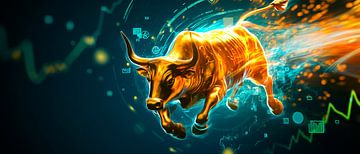 Gouden stier met dynamische beweging van Poster Art Shop