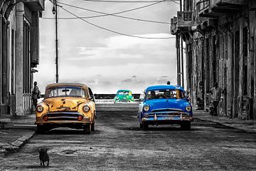 Klassieke auto's Havana Cuba Malecon Klassieke auto's kleursleutel van Carina Buchspies