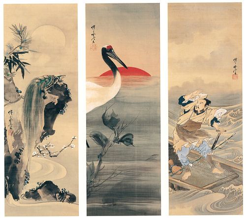 Kawanabe Kyōsai - Urashima Tarō, Kranich und Schildkröte