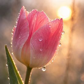 Tulpe im Morgenlicht mit funkelnden Tautropfen von Christina Bauer Photos