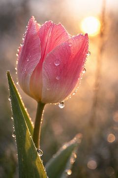 Tulip in the morning light with sparkling dewdrops by Christina Bauer Photos