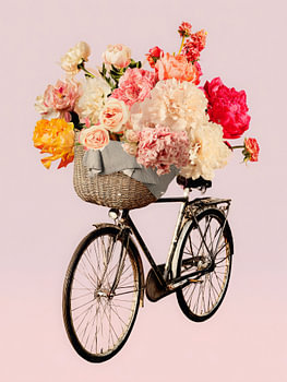 Fahrrad mit Blumen in Pastelltönen