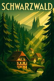 Zwarte Woud Vintage Reisposter - Art Deco Schwarzwald Print van Travel Shop