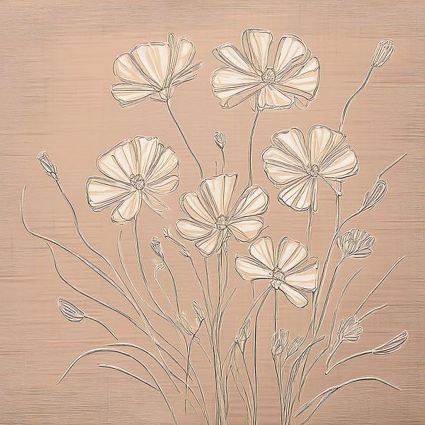 Botanische Illustration: Blumen auf Leinen Textur von Studio Pieternel