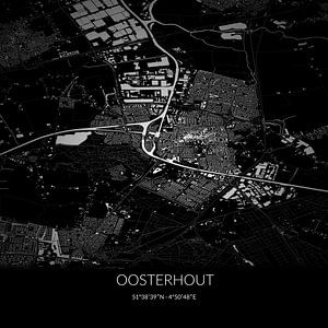 Black-and-white map of Oosterhout, Gelderland. by Rezona