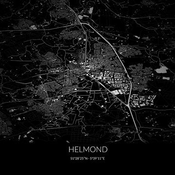 Schwarz-weiße Karte von Helmond, Nordbrabant. von Rezona