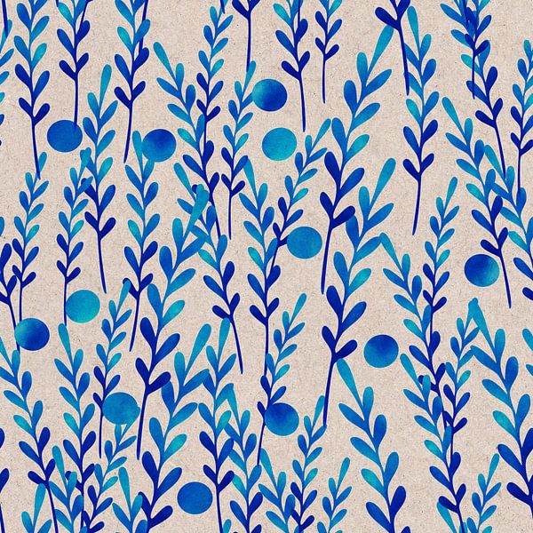 Blue berries and  leaves. Vintage look botanical illustration by Dina Dankers