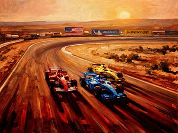 Peinture à l'huile représentant une course de F1 sur le Circuit des Amériques