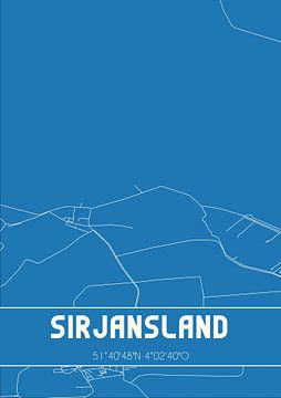 Blauwdruk | Landkaart | Sirjansland (Zeeland) van MijnStadsPoster
