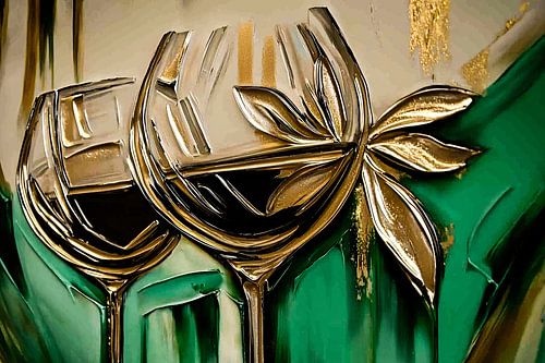 Gouden wijnglazen op groene achtergrond