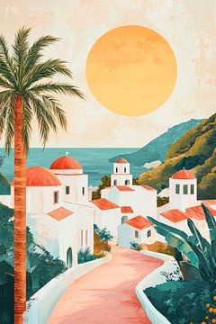 Mediterraan landschap met palmbomen en zonneschijn van Poster Art Shop