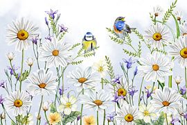Bloemen in de zomer met vogels van Geertje Burgers