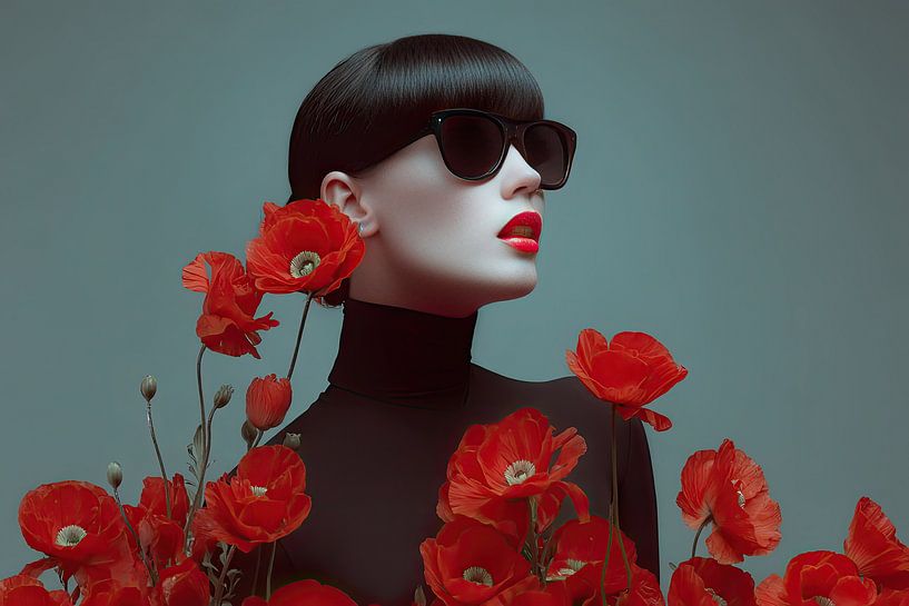 surrealist woman with flowers poppies by Egon Zitter