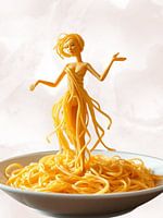 Pasta Woman Skulptur - Surreale Spaghetti Kunst