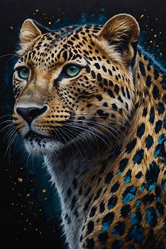 Leopard Under the Golden Starry Sky by De Muurdecoratie