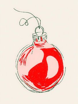 Rode kerstbal illustratie – minimalistische feestelijke lijntekening