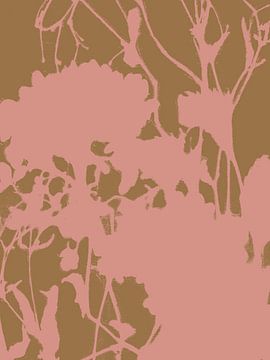Fleurs de Japandi en rose et or. Art botanique abstrait sur Dina Dankers