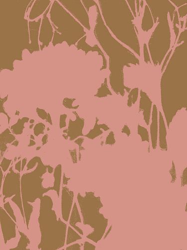 Japandi flowers in pink and gold. Abstract botanical art by Dina Dankers