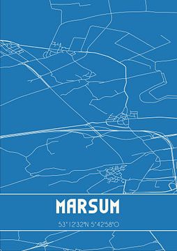 Blauwdruk | Landkaart | Marsum (Fryslan) van MijnStadsPoster