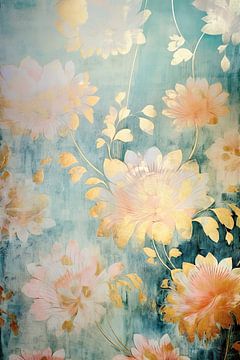Abstract moderne weergave van bloemen in goud en roze van Lauri Creates
