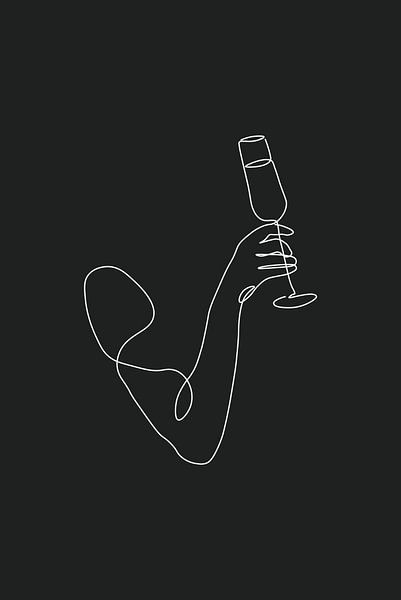 Champagne Line Art van Walljar