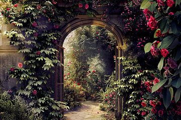 Doorkijkje in romantische Engelse rozentuin van Vlindertuin Art