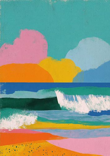 Abstract coastal landscape in bright colours