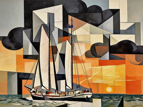 Tweemaster bij zonsondergang