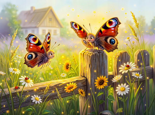Twee vlinders op een tuinhek in de zomer