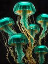 Jellyfish in green and gold by Retrotimes thumbnail
