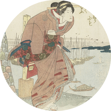 Vrouw bij een haven, Utagawa Kuniyoshi, ca. 1825 - ca. 1830 Utagawa Kuniyoshi, Japanse kunst ukiyo-e van Dina Dankers
