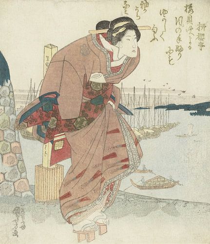Vrouw bij een haven, Utagawa Kuniyoshi, ca. 1825 - ca. 1830 Utagawa Kuniyoshi, Japanse kunst ukiyo-e