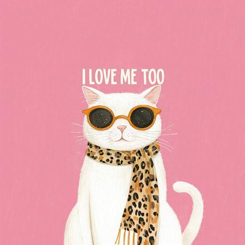 I Love Me Too : chat avec des lunettes de soleil et une écharpe léopard