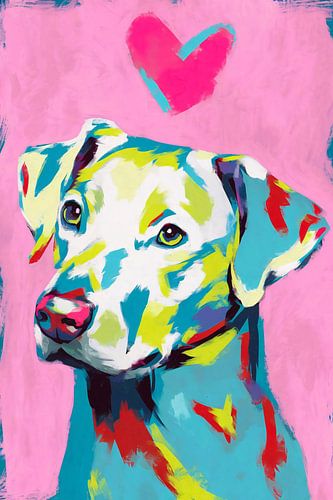 Kleurrijk hondenportret met hart