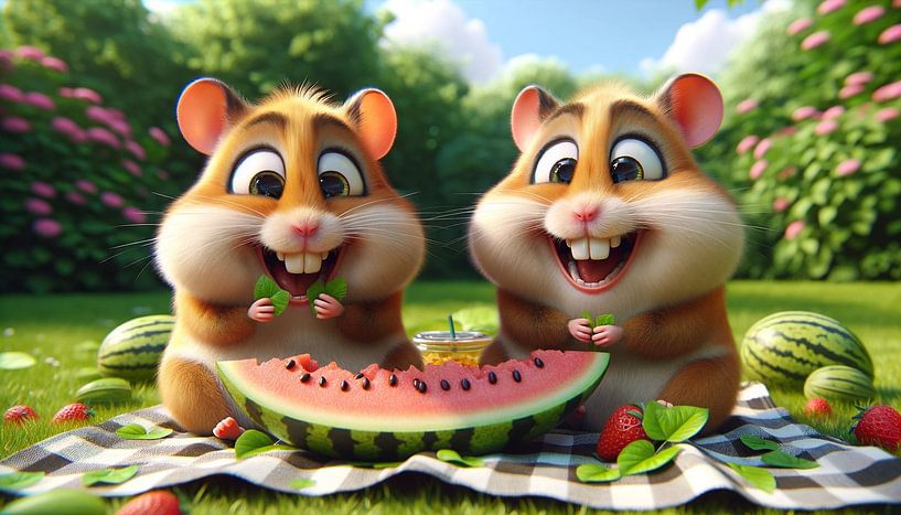 Zomer picknick met blije hamsters van artefacti